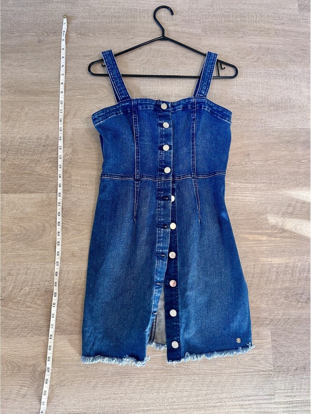 Volcom Denim Mini Dress Blue Button Front Raw Hem Sleeveless Medium Wash Size S - Picture 4 of 9